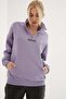 Zippered Collar Kangaroo Pocket Sweat Lilac - 2