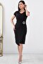 V-neck short sleeve wrap dress with buckled waist - style 13444 - 4