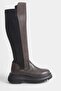 Brown Side Zipper Stretch Detailed Women's Boots