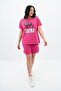 Women's Open Shoulder Detailed Text Printed Large Size Shorts Suit 3802-23 - 2