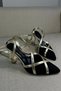 Women's Maggie Black Suede Ankle Strap Gold Piping Pointed Toe Heeled Shoes - 5