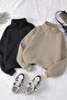Women's 3 Thread Mink Black Oversize Half Zipper 2-Piece Sweatshirt Set