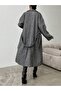 Women's Double Collar Fish Back Patterned Belted Checked Midi Coat Zyn-58717 - 5