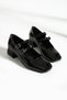 Women's Mary Jane Black Patent Leather Closed Back Double Band Square Toe Short Block Heeled Shoes - 4