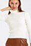 High-Necked Turtleneck Ribbed Wool Women's Ecru Knitwear Sweater - 6