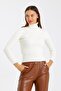 High-Necked Turtleneck Ribbed Wool Women's Ecru Knitwear Sweater - 4
