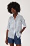 Mindy Women's 100% Cotton Woven Shirt White-Blue Striped - 2