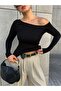 Women's Black Boat Neck Cotton Fabric Bodysuit 28168 - 3