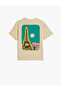 T-Shirt Paris Themed Back Printed Short Sleeve Crew Neck Cotton - 2