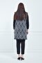 Women's Gray Leaf Patterned Long Winter Knitwear Mother Vest with Pockets - 7