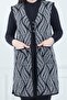 Women's Gray Leaf Patterned Long Winter Knitwear Mother Vest with Pockets - 3