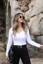 White Metal V Detail Corded Blouse - 7