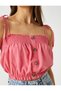Crop Top with Thin Straps and Gathered Button Detail, Linen Blend - 5