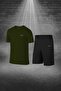 Over Size Men's Khaki Dri-Fit Fabric Unprinted Casual T-Shirt Shorts Set for Walking and Running (4XL -10X