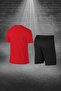 Plus Size Men's Red Dri-Fit Pocket Unprinted Crew Neck Short Sleeve Bottom Top Suit T-Shirt Shorts Set - 4