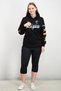 Women Hoodie Drawstring Graphic Long Sleeve Hoodie, Black - 4