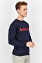 Men Crew Neckline Brand Logo Long Sleeves Sweatshirt, Blue and Red - 2