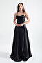 Women's Black Thin Strap Back Rope Lacing Detailed Evening Dress - 2