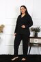 Women's Large Size Cotton Pocketed Buttoned Black Pajamas Set202401 - 3