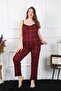 Women's Large Size Red Plaid Rope Strap Pajama Suit 202197