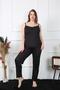 Women's Large Size Black Rope Strap Pajama Suit 202195 - 2