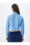 Crop Poplin Shirt with Classic Collar, Buttoned, Color Block, and Pocket Detail - 4