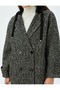 Buttoned Long Double Breasted Coat with Detachable Hood Pockets - 5