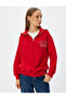 Half-Zip Sweatshirt with College Embroidery, Stand-Up Collar, Ribbed Trim, and Embossed Design - 3