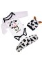 Cute Cow Motif Combed Cotton Unisex Hat and Bib 3-Piece Baby Set White