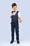 Vest Set Double Row Buttoned Boys' Suit with Chain Mnk0484 Dark Blue - 2