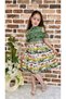Floral Viscose Shirt Collar Summer Girl's Dress Green - 2