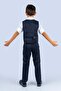 Vest Set Double Row Buttoned Boys' Suit with Chain Mnk0484 Dark Blue - 4