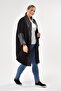Leather Placket Large Size Coat Black - 3