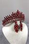Red Drop 3D Bridal Henna Crown and Evening Dress Earring Set - 3