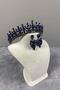 Navy Blue Pedro Stoned Bridal Henna Crown and Earring Set - 2