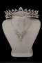 Dila Crystal Stone Evening Dress Necklace Earring Set and Thin Leaf Bridal Crown - 4
