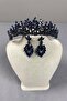 Navy Blue Bridal Henna Crown and Drop Earring Set - Belur
