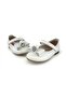 Patent Leather Feather Buckle Pearl Ballerina Shoes Ecru