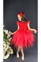 Tulle Crumpled Girl's Party Dress Red - 2