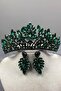 Green Danver Stoned Bridal Henna Crown and Earring Set - 2