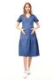 Myra5025 - Maternity Dress with Denim Buttons and Pockets - Blue