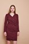 Patterned Winter Wrap Dress Double Breasted Front Pleated Long Sleeve Lightweight Lycra Wool Fabric Dress-Burgundy Diyagonel - 3