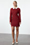 Bordo Yaka Detaylı Dokuma Elbise TWOAW24EL00298