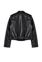 Siyah Regular Kalıp Suni Deri Biker İnce Ceket Mont TWOAW25MO00002 - 8