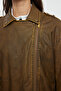 Kahverengi Oversize Kalıp Yıkama Efekctli Suni Deri Biker İnce Ceket Mont TWOAW25MO00010 - 9