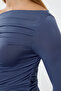 Indigo Büzgü/Drape Detaylı Fitted/Vücuda Oturan Uzun Kollu Esnek Örme Bluz TWOAW25BZ00248 - 3