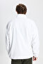 Men's White Oversize Loose Cut Stand-Up Bato Collar Pocket Detailed Zipper Cold-Proof Fleece Sweatshirt - 5