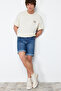 Indigo Slim Fit Tırmık Destroylu Denim Kot Şort TMNSS21SR0727 - 9