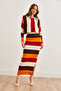 Women's Red Striped Skirt with Slit Top Bat Knitwear Bottom Top Set Tkm-19000170 - 4
