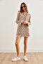 Women's Beige Ethnic Patterned Knitwear Tunic Dress Elb- 19002253 - 2